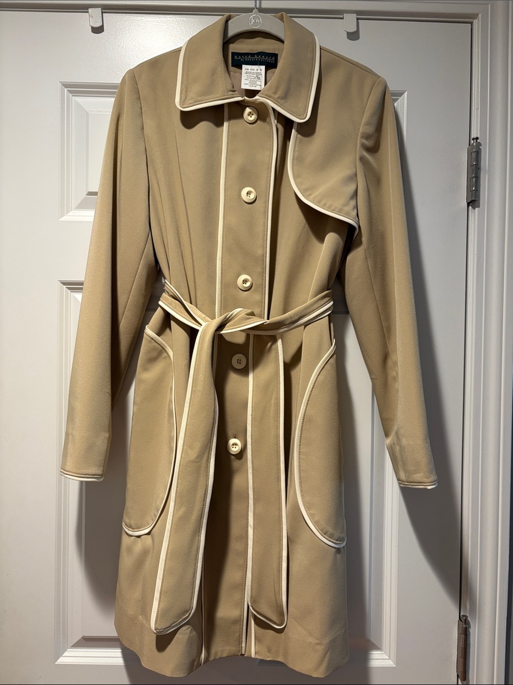 Harve Benard Tan Trench Coat with Cream Piping